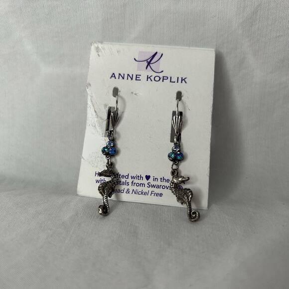 Anne Koplik Seahorse Dangle Earrings Swarovski Crystals - Picture 1 of 3
